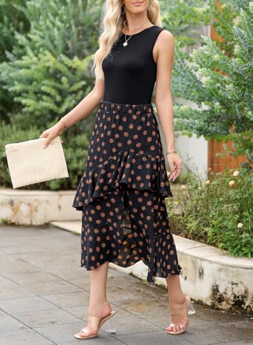 Image of Dokotoo Women's 2026 Sleeveless Spring Summer Dresses Casual Boho Crewneck Floral Boho Cocktail Party Dresses
