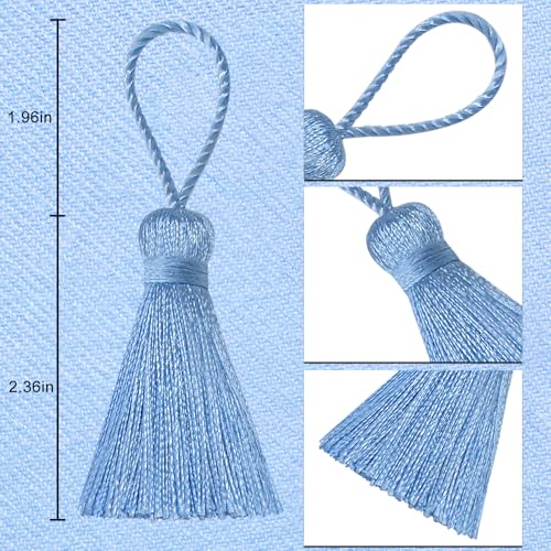 Image of Makhry 20pcs 4.3 Inch Handmade Silky Floss Mini Tiny Craft Tassels with 2-Inch Cord Loop and Small Chinese Knot for Earrings, Souvenir, Bookmarks, DIY Craft Accessory,Tags (Sky Blue)