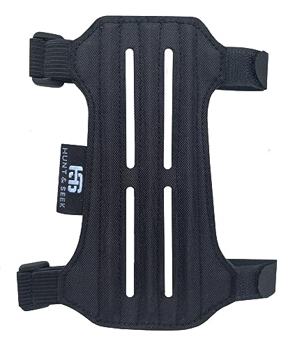 Hunt & Seek Fabric Archery Arm Guard 2 Hook-and-Loop Adjustable Straps Suede Leather Hunting Arm Guard Forearm Wrist Protector Archery Bracer Unisex - Black