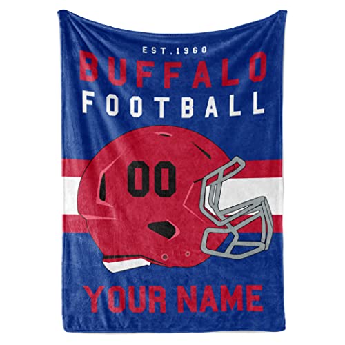 Personalized Football Throw Blanket for Kids and Adults | Warm and Soft Plush | American Football Custom Fan Gift with Helmet Number, Name, City, and Team Colors (50x60 Fleece - Buffalo)