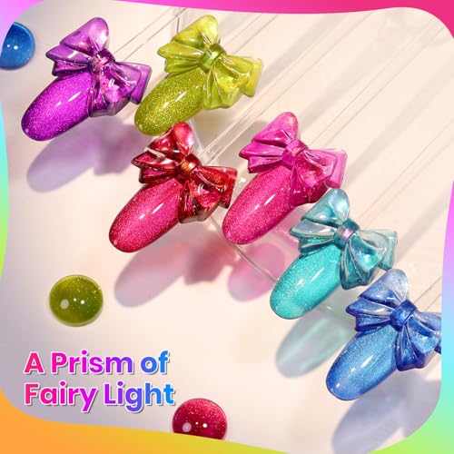 Image of Beetles Neon Cat Eye Gel Nail Polish Set - Fairy Prism 6 Colors Summer Glitter Cat Eye Gel Polish Kit Red Green Blue Pink Purple Magnetic Shine Soak Off UV Salon DIY Manicure Gift for Women