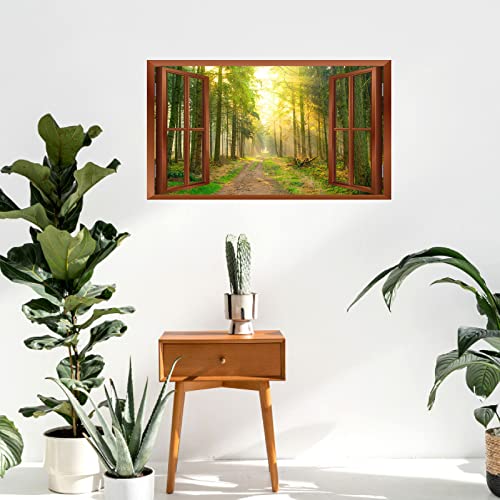 3D Wall Stickers Forest Removable Fake Window Wall Stickers Scenery View Window Decals Landscape Wall Stickers Murals Peel And Stick Nature Wall Stickers For Living Room Bedroom Decor #TOP7