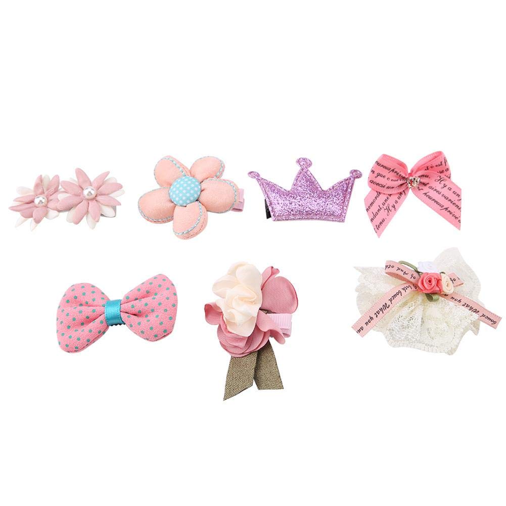 7Pcs/Set Pets Hair Clips Lovely Small Cats Dogs Hair Accessories Fashion Bow Clip Hairpins Dogs Head Flower Accessories(Pink)