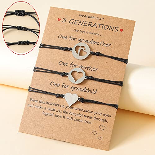 YALLNASL Grandma Mother Daughter Gifts Bracelet for 3 Generations Gift Bracelets Set Matching Bracelet for Grandma Mom Granddaughter Mothers Day Birthday Gifts 3 Heart Bracelets3