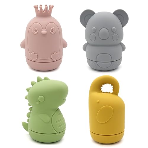 Ginbear Juguetes de baño de silicona para bebés, no tóxicos, sin moho, juguetes de bañera para niños de 6 meses en adelante, paquete de 4