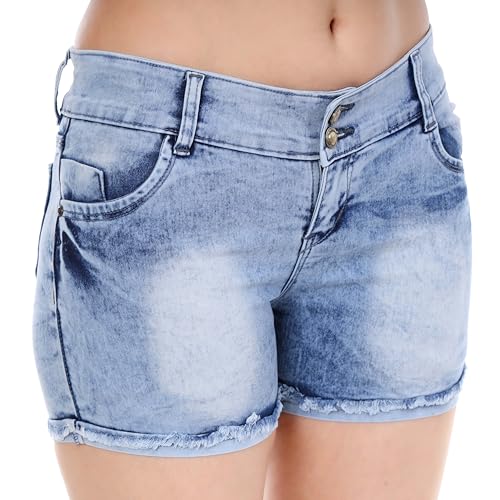 Image of Women's Stretchable Denim Shorts | Relaxed Fit | Low Rise | Frayed Hem | Casual Summer Wear