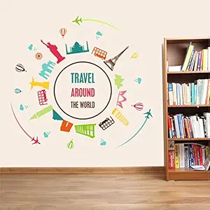 StickMe 'Travel Around The World - Inspirational - Motivational - Wall Sticker' -SM651 (Multi Colour, Vinyl - 110cm X 110 cm)