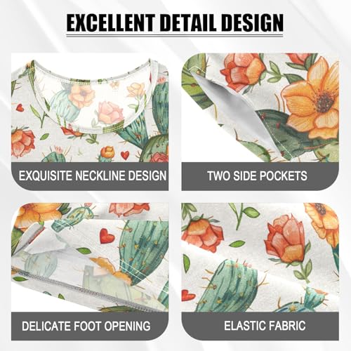 ALAZA Cactus Flowers Hearts Pajama Set Short Sleeve Sleepwear Soft Lounge Nightwear4