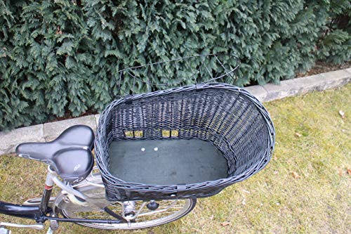 Hundefahrradkorb für Gepäckträger aus Weide mit Metallgitter und Kissen Schwarz XL oder XXL Gepäckträgerkorb Weidenkorb Hundekorb Tierkorb (XXL ohne Kissen)