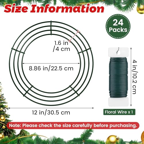 image for Fovths 24 Pack Christmas Wire Wreath Ring 12 Inches Metal Wire Wreath 