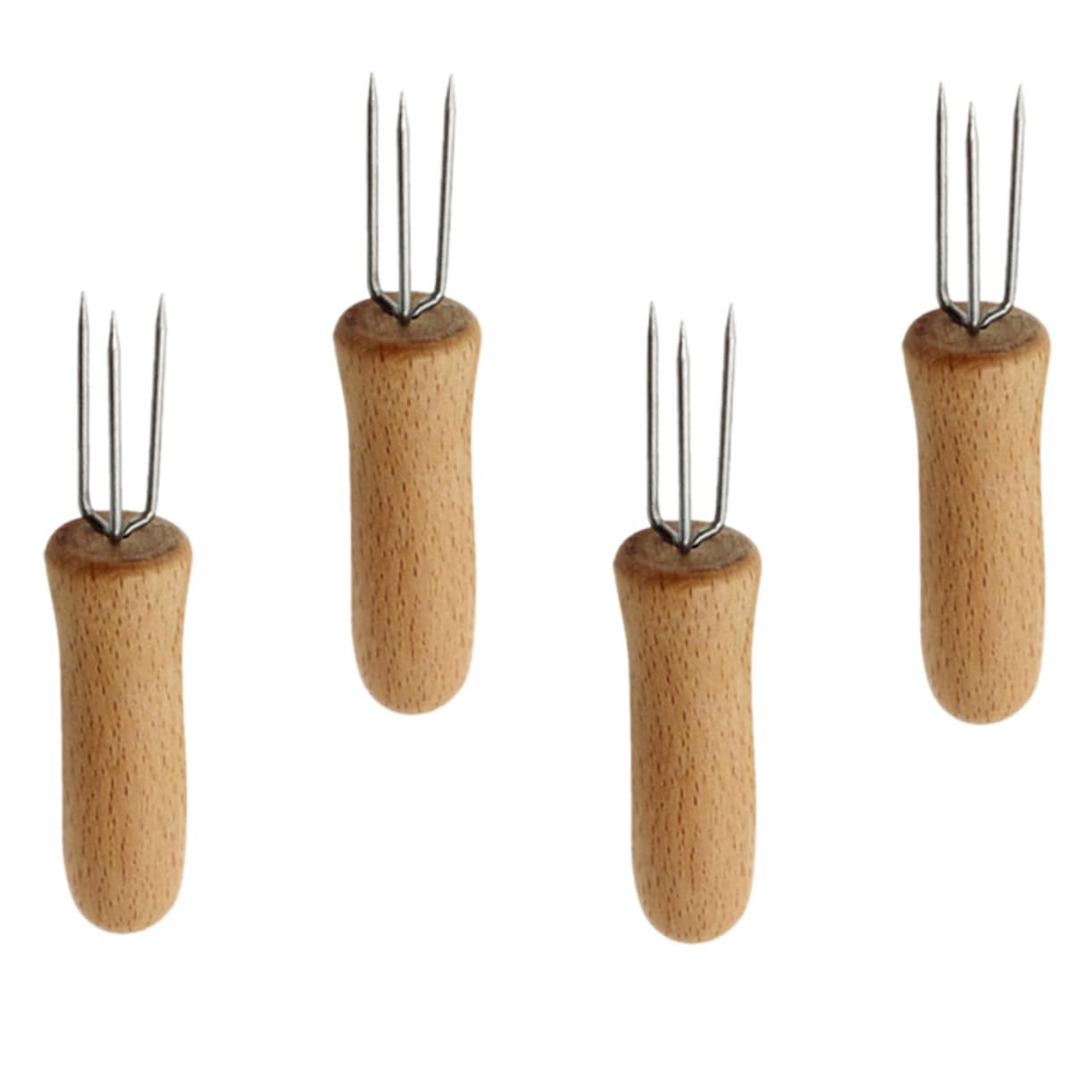 VINTORKY 4Pcs Stainless Steel Corn Forks with Wood Handles Non Slip Design Easy to Clean for Home Restaurant and Outdoor Use