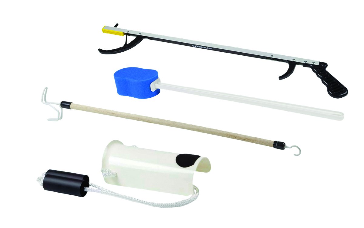 (70cm Reacher, Dressing Stick, With Formed Sock Aid, Sponge) - FabLife 86-0084 Hip Kit with 70cm Reacher, Contoured Sponge, Formed Sock Aid, 60cm Dressing Stick