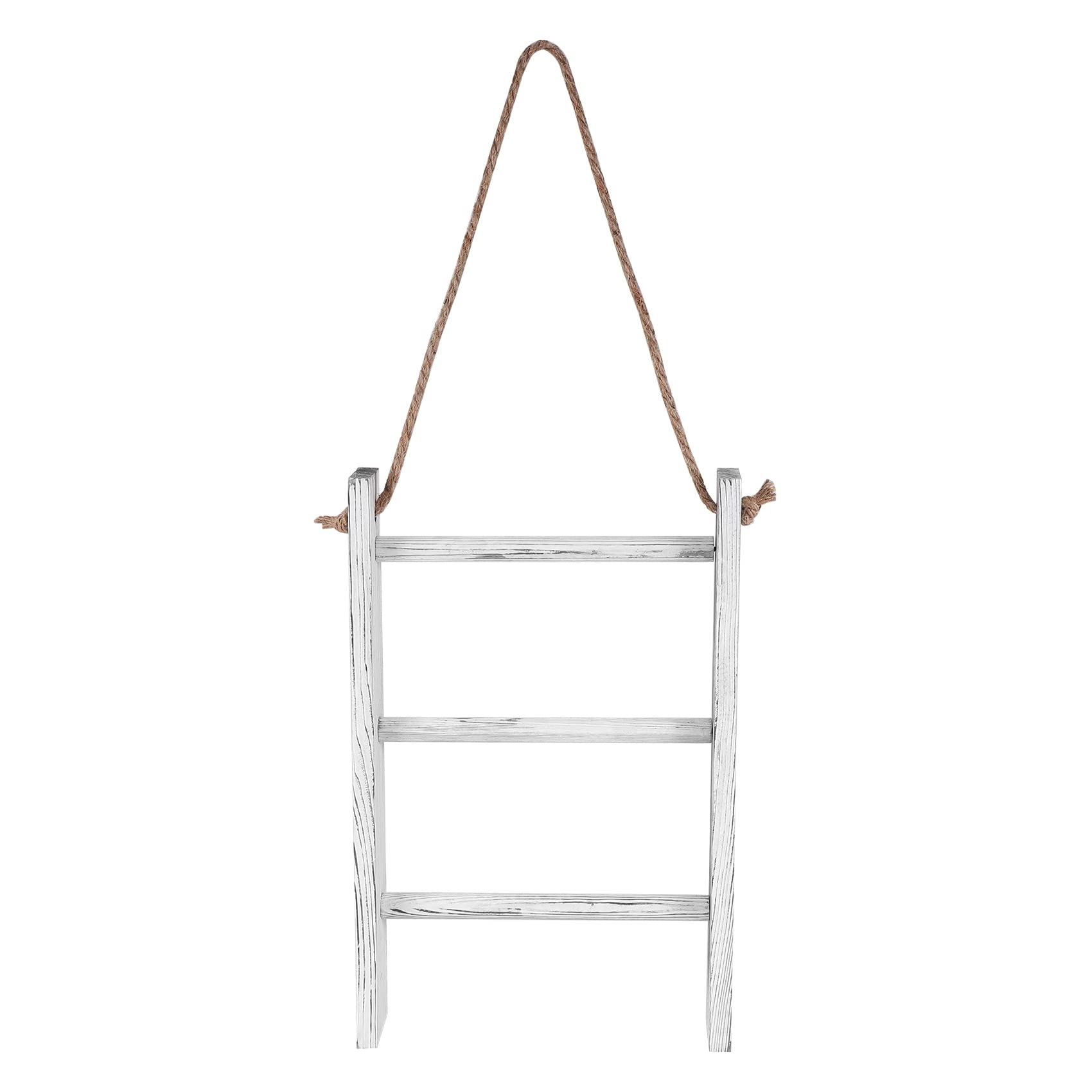 Kueohse Wall-Hanging Towel Ladder Rustic Whitewashed Wood Countertop Ladder Farmhouse Decor Towels Rack with Adjustable Rope