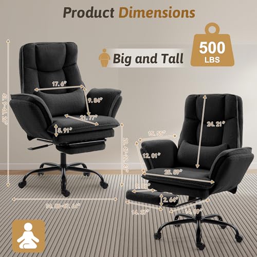 Image of Wider Seat Office Chair with Flip Armrests for Criss Cross Legged&Cats, Big and Tall Executive Ergonomic Reclining Chair with Footrest&Lumbar Pillow, Teddy Fleece Desk Chair, Black Vanity Chair