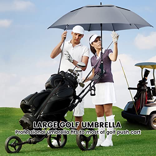 Zomake Large Golf Umbrella 62 Inch - Double Canopy Vented Golf Umbrellas For Rain Windproof Automatic Open Golf Push Cart Umbrella Oversize Stick Umbrellas For Men Women(Grey) #TOP6