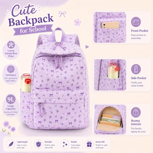 Image of BTOOP School Backpack for Teens Large Corduroy Bookbag Lightweight 15.6 inch Laptop Bag for Girls Women Casual High School College