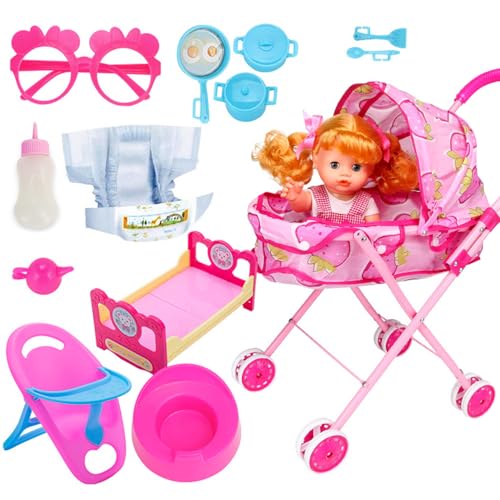 Masroo Baby Doll Stroller Toys Set Dining Chair Bed Baby Doll Accessories for Girls Toddlers 3-5 4-6 Gifts for Pretend Play