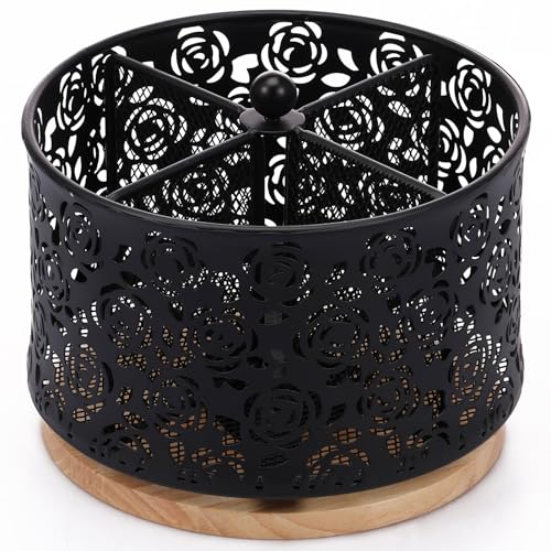 GUIJZSLTRG Organizador de utensilios de cocina giratorio de 360° de metal con 4 compartimentos, 17 x 17 x 14 cm, resistente al óxido, organizador de cubiertos reutilizable para fiestas, cocina,