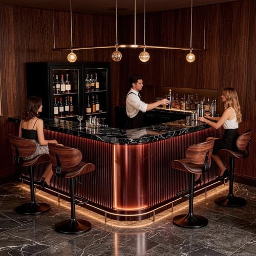 Image of Adjustable Swivel Bar Stools Chair,Counter Height Bar Stools with Back,350 LBS PU Leather Bar Stool for Kitchen Island,Upholstered Pub Stools with Footrest (Brown, Set of 6)