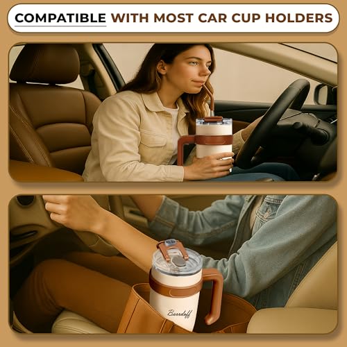 Image of Insulated Tumbler with Straw Lid and Handle (1200 ML) Double Wall Sipper Water Bottle for Adults, Tumbler Bottle with Straw (Almond Quartz, 1200 ML, with Bear Straw Coverr)