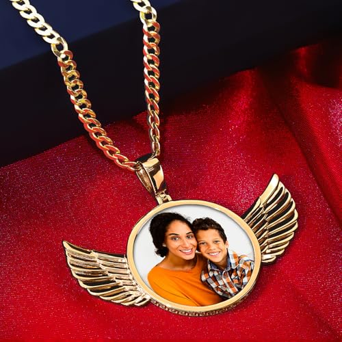 Personalized Engraved Picture Necklace Polish Round Wing Pendant Shaped Custom Photo Pendant/Photo Customized Necklace2