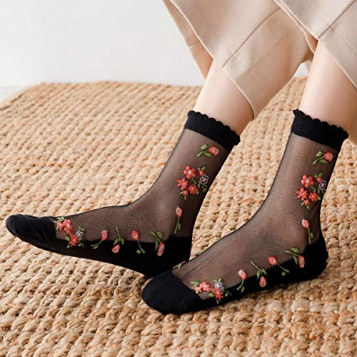 DXYAKY Sheer Mesh Transparent Socks for Women - Ultra-Thin Lace Fishnet See Through Ankle Novelty Casual Crew4
