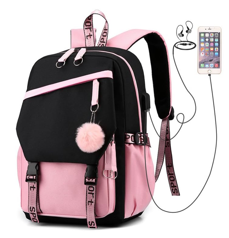 16.8 Inch Laptop Backpack Casual Cartoon Schoolbag Large Capacity Shoulder Bag for School Travel Hiking (with Cute Pendant)2