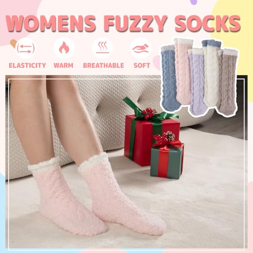 COOPLUS Fuzzy Socks for Women Warm Fluffy Cozy Winter Soft Home Slipper Socks (5 Pairs)2