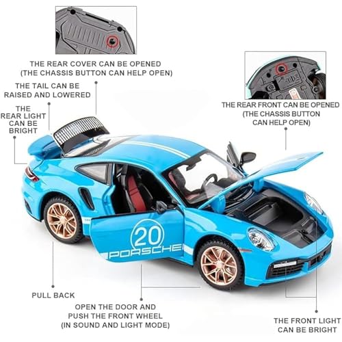Image of Alokik Enterprise Compatible for 1:32 Porsche Carrera 911 Toy Car Model, Diecast Collectible Pull Back Model Car with Sound and Light, Toy Gift Vehicles for Adults Kids Boys Girls【Red】
