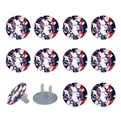 24 Piece Child Proof Outlet Covers Blue Red White Marble Texture Electrical Safety Socket Protection Caps for 2-Prong Power Wall Plates, Safe and Secure Plugs Protector