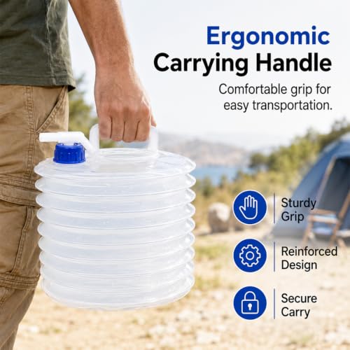 Contenedor de Agua Plegable con Grifo, Cantimplora Portátil para Camping, Cubo de Almacenamiento de Agua Plegable y Libre de BPA, 15 litros miniatura 4
