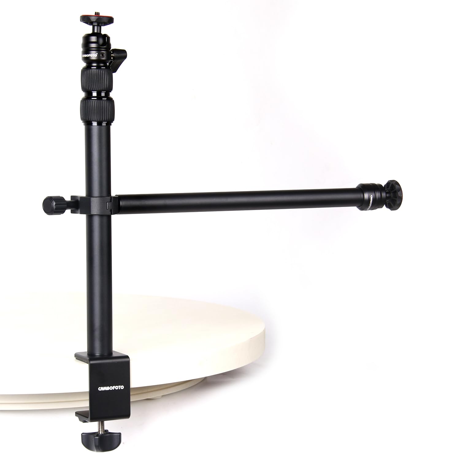 CAMBOFOTO Trépied de Bureau Multifonction 37-82,5 cm avec Tête Sphérique 360°, Bras Détachable et Support Téléphone - Compatible Appareil Photo, Ring Light, Micro, Les téléphones Portables