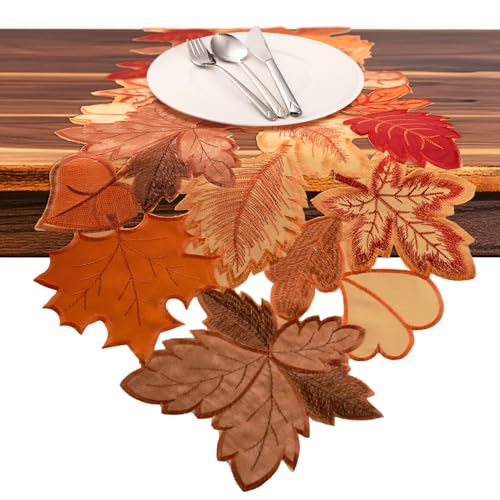 Fall Table Runner 120 Inches Long Autumn Maple Leaf Embroidered Runner - image 1