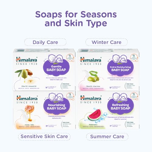 Image of Himalaya Gentle Baby Soap for Newborns | No Post Bath Dryness | B3G1 FREE - 125g | Gentle Cleansing With Phyto-Oil Complex of 100% Natural Oils of Almond & Olive| No. 1 Doctor Recommended Brand