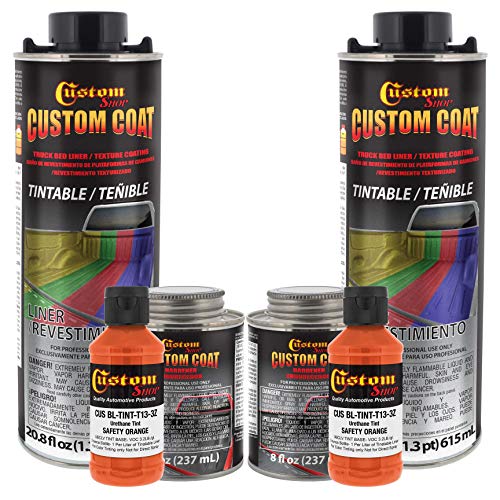 Custom Coat Safety Orange 2 Quart (1/2 Gallon) Urethane Spray-On Truck Bed Liner Kit - Easy Mixing, Just Shake, Shoot - Durable Textured Protective Coating, Prevent Stop Rust - Car, Auto Equipment