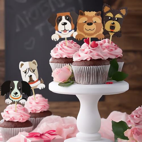 EHDWXVZM 40 Stück Kuchen-Hunde-Einsätze, Kuchen-Dekoration, Cupcake-Topper, Geburtstagszubehör, Dekorative Accessoires