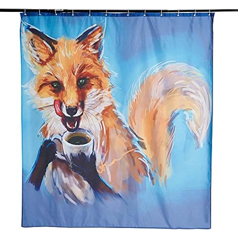 DECMAY Shower Curtain Polyester Waterproof and Antibacterial, 3D Printing Pattern Shower Curtain 180x200cm with 12 Hooks (Fox) Cover