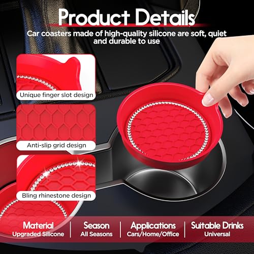 Image of Amooca 2-Pack Car Cup Holder Coaster Bling Crystal Rhinestone Car Interior