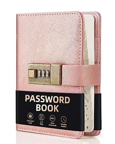 WEMATE Password Book with Lock, Password Book with Alphabetical Tabs 600+ Password Space,Password Organizer Logbook with Lock, Password Keeper for Computer & Website Logins 4.33 X 6.18 Inch Rose Gold