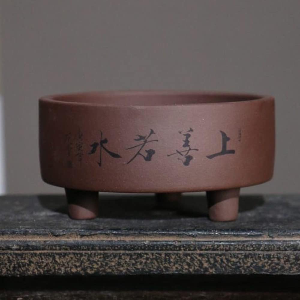 XIALON 5.5inch Yixing Purple Clay Pot Desktop Bonsai Flower Pot Handmade Succulent Flower Pot