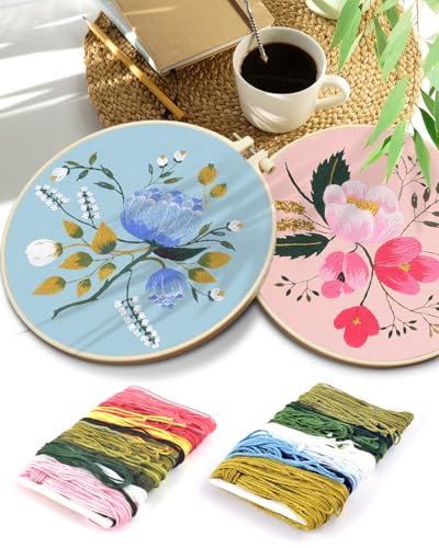 Image of TINDTOP Embroidery Kit for Adult, Flower Embroidery Kit for Beginners | Include Embroidery Cloth Hoops Threads for Craft Lover Hand Stitch with Embroidery Skill Techniques