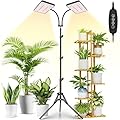 LBW Latest Grow Light for Indoor Plants, 428 LED Dual-Head Full Spectrum Standing Plant Light, Floor Grow Lamp with 3/6/12H Timer, 6 Brightness Levels, 3 Switch Modes, 75" Adjustable Tripod Stand