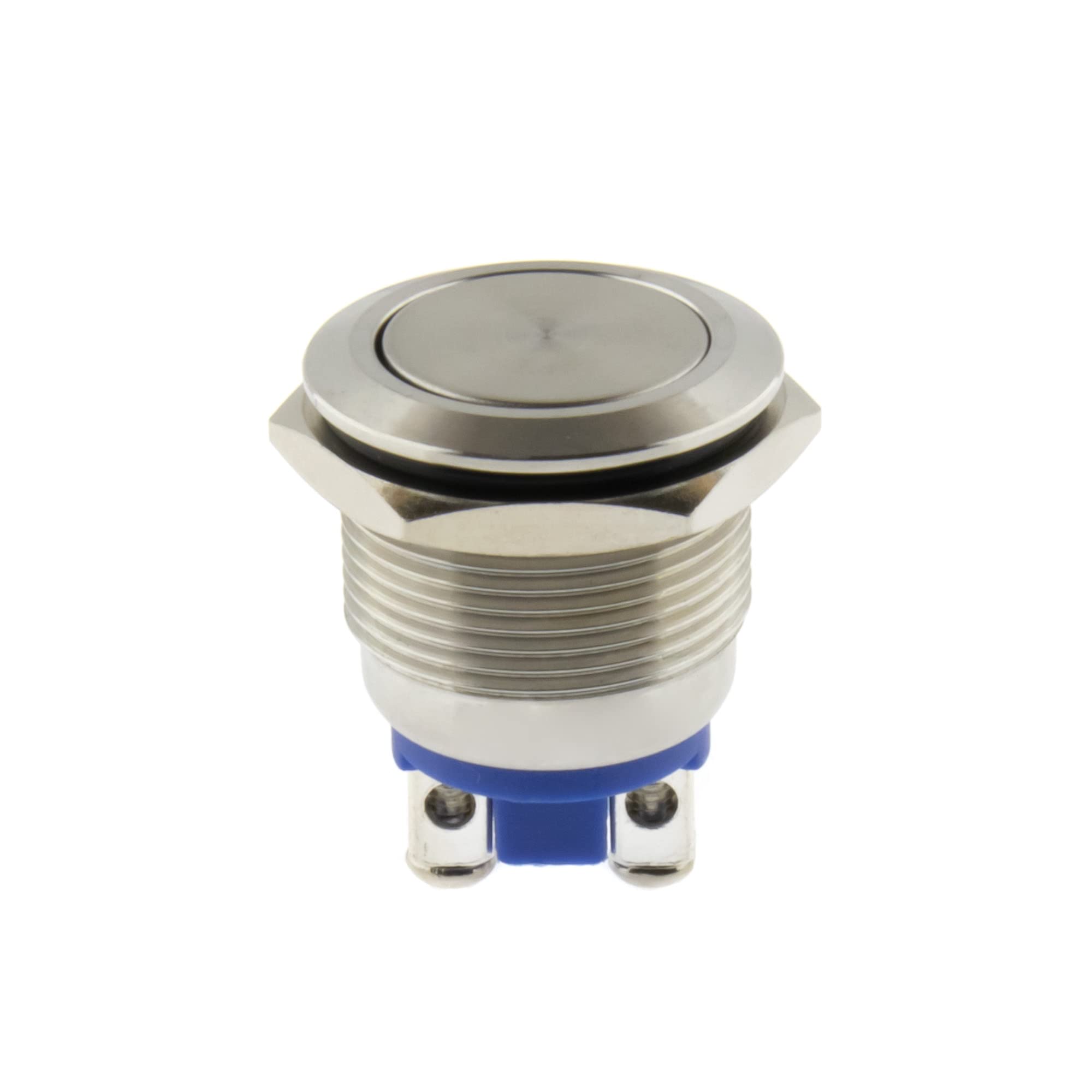 SeKi Pulsador de acero inoxidable, diámetro de 16 mm, forma plana de cabeza plana, conexión roscada; pulsador de timbre