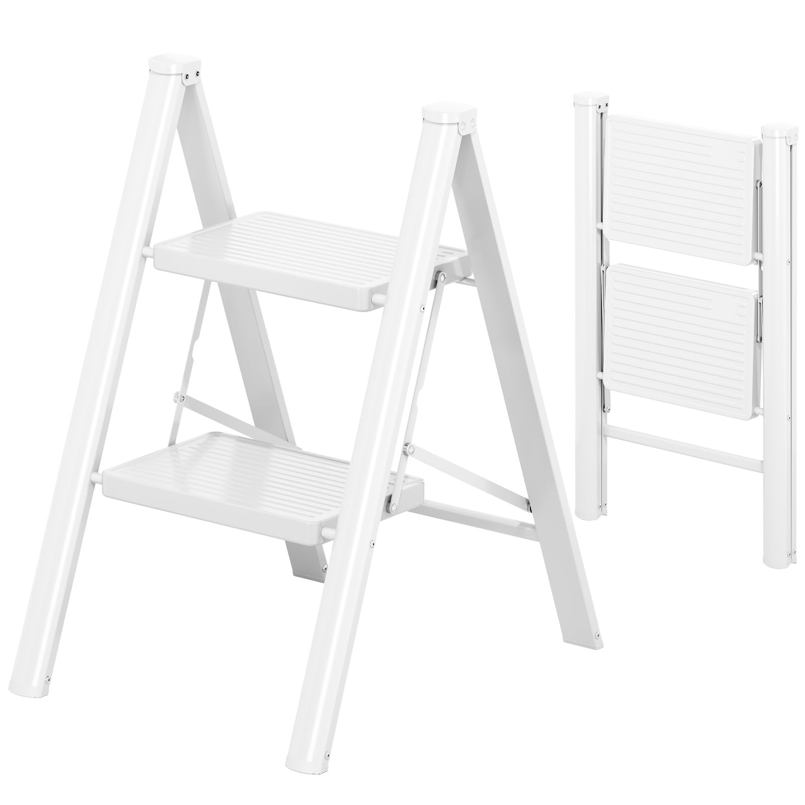 KINGRACK échelle Pliante 2 marches sans Rampe, 150 kg Blanc