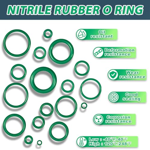 keze 595 pcs metric and sae air conditioning o ring kit36 size seal rubber o-rings assortment set for compressor automotive ac plumbing repair id3-22mm green