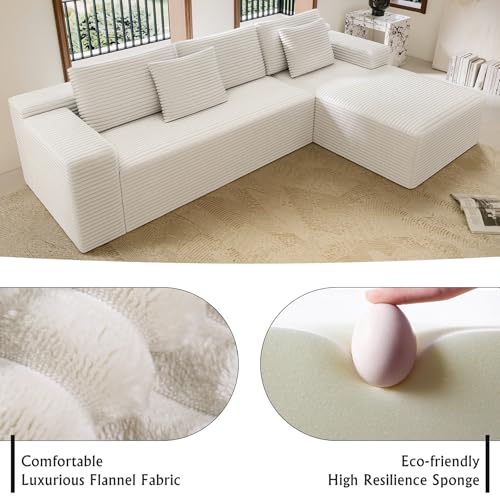 Image of Sectional couches for Living Room Corduroy Couch, 104 inch Cloud Sectional Couch with L-Shape Chaise, Modern Modular Sofa, Deep Seat Comfort, No Assembly Required(Plush Corduroy, Right Facing Chaise)