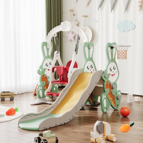 Qmtxbyj 4-in-1 Kinderrutsche mit Schaukel