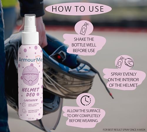 Image of Helmet Deodorizer Spray | Long-Lasting Freshness Upto 7 Days | Nano tech Spray | Eliminates Odor | Perfect for Bikers, Athletes, & Workers (Lavender, 200 ML)