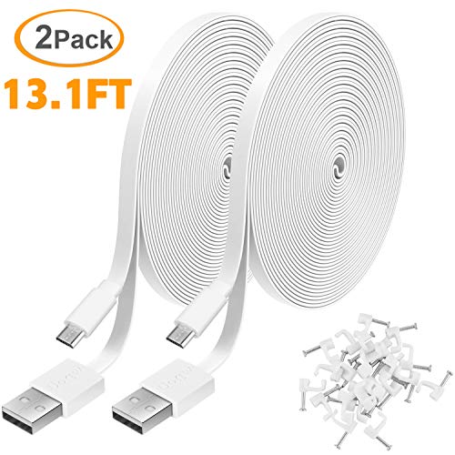 2 Pack 13.1Ft Power Extension Cable For Wyzecam,Wyzecam Pan,Kasacam Indoor,Nestcam Indoor, Blink,Cloud Cam, Usb To Micro Usb Durable Charging And Data Sync Cord For Security Camera-White #TOP5