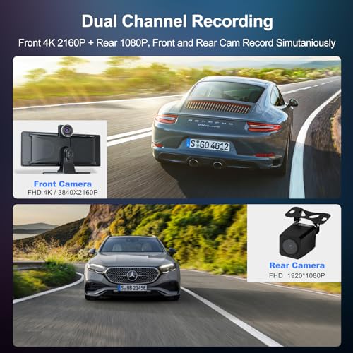 Pantalla inalámbrica CarPlay 10.26 pulgadas con cámara 4K y 1080P miniatura 3